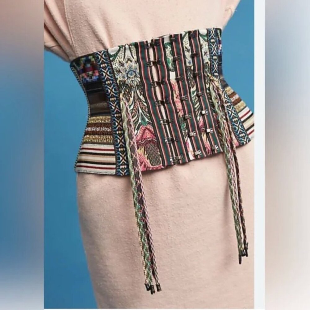Byron Lars Beauty Mark Lina Corset Belt NWT • Size S • Multicolor Floral/Stripe